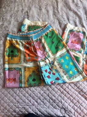 Joie size large Womens Multicolor Patchwork Card Game Print  pants